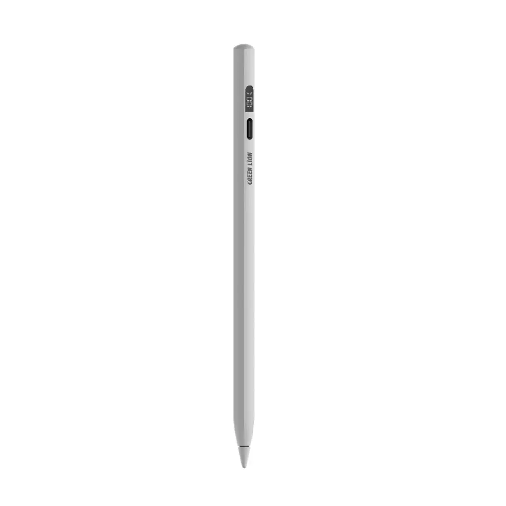 Green Lion Digital Touch Screen Stylus Pen with 130mAh Battery Capacity, Compatible with iOS/Android Touch Screen, Built-in Micro USB Charging Port, Easy to Use, Scratch Resistant Rubber - White
