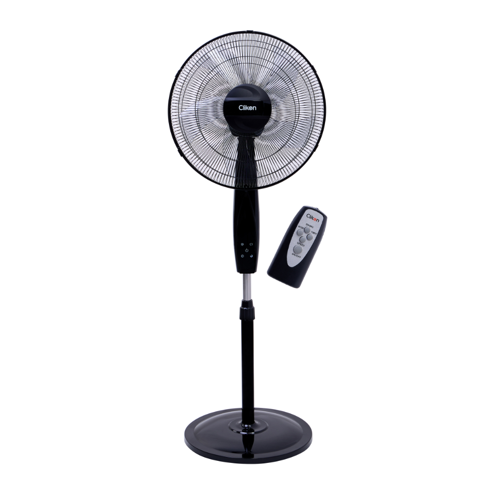 Clikon 16” Pedestal Stand Fan with Remote Control and Swing function, 3 Speed Levels & Adjustable Height, 5 Leaf Blade with 12 Hours Timer, Best for Home & Office, Black - CK2046