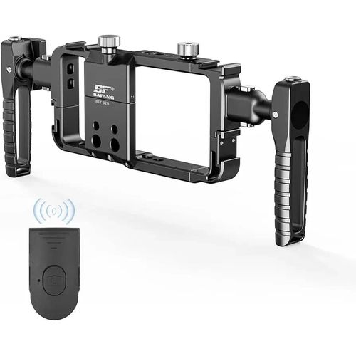 Bafang BFT-02B Universal Phone Cage, Portable Video Rig Kit, Handheld Smartphone Video Rig Stabilizer Bracket Kit with 2 Side Handles, 4 Cold Shoe Mounts Portable Handheld Bracket Dual Handles 4 Cold 