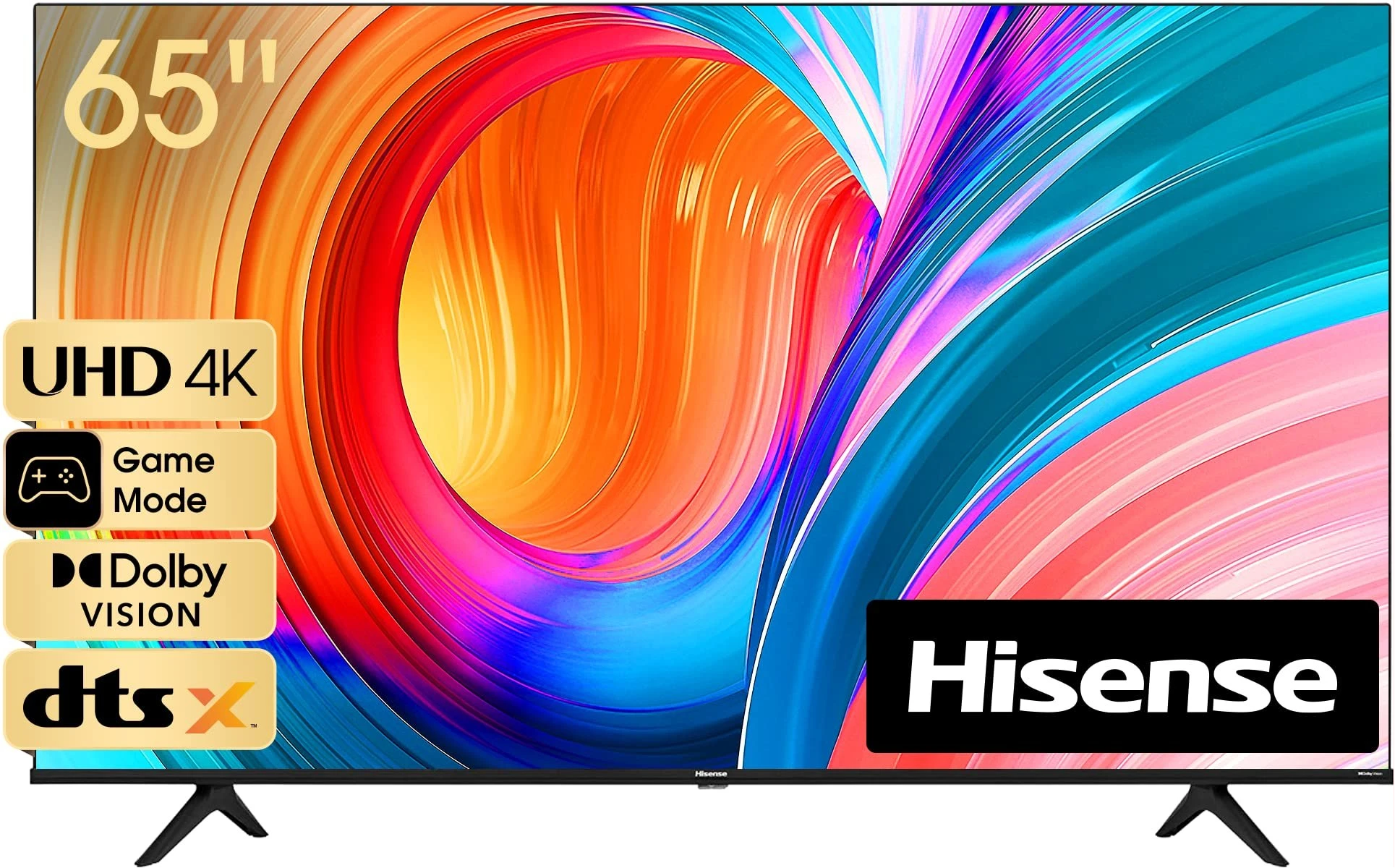 Hisense 65-Inch 4K UHD Smart TV, with Dolby Vision HDR, DTS Virtual X, Youtube, Netflix, Disney +, Freeview Play and Alexa Built-in, Bluetooth and WiFi, Black (3YRs WRTY)