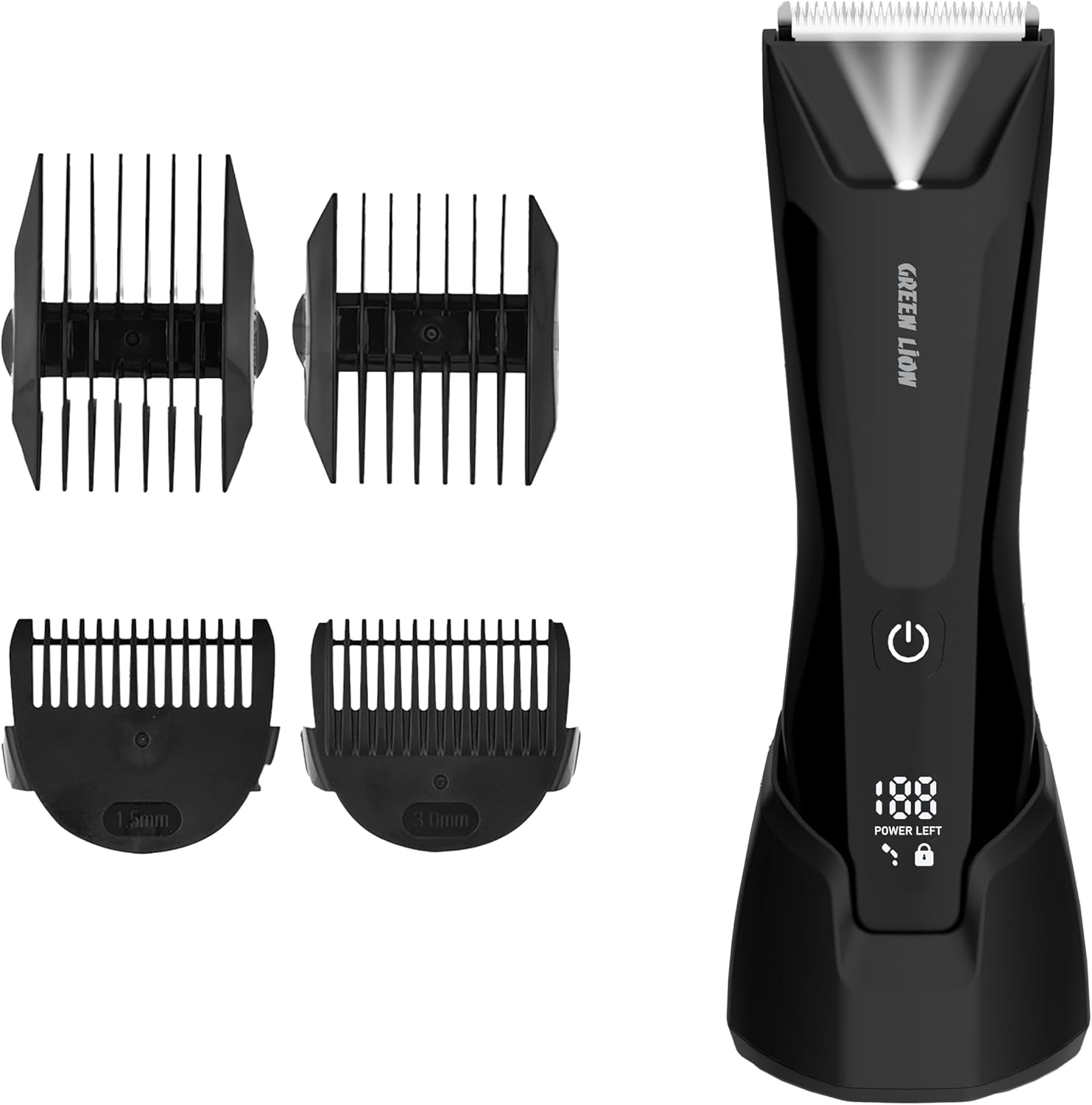 GREEN LION Sensitive Pro Body Trimmer / Digital Display / LED Light / Different Combs / Extra-powerful Motors / Detachable / Easy For Cleaning / High Power Motor / High Battery Capacity - Black