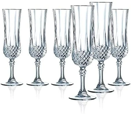 6 Pieces Of Diamond Champaign Flute Wine Glasses- Clear.