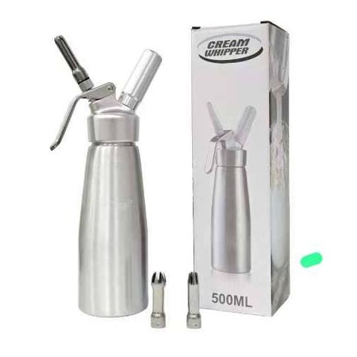 Professional Aluminium Whipped Cream Dispenser 500ml, Easy Clean Leak Free, 3 Stainless Steel Nozzles, Cream Whippers, Whipping Foam Syphon, Chef Espuma Gun, Whip Cream Desserts, Baking Gift