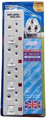 Astra England 4-Way Extension Cable Socket - White