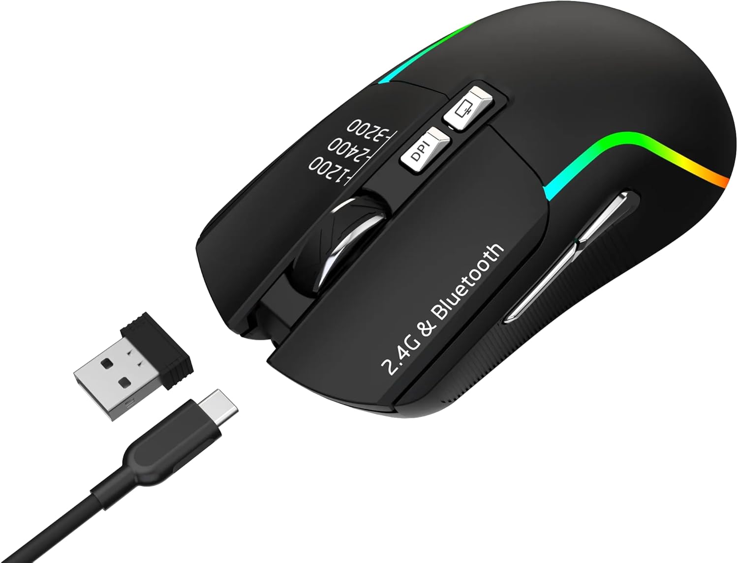 Green Lion Rechargeable Gaming Mouse, Adjustable DPI 1200-2400-3200, ABS Material, 10Meter Operating Range, 7 Control Buttons, Bluetooth Connection (Black)