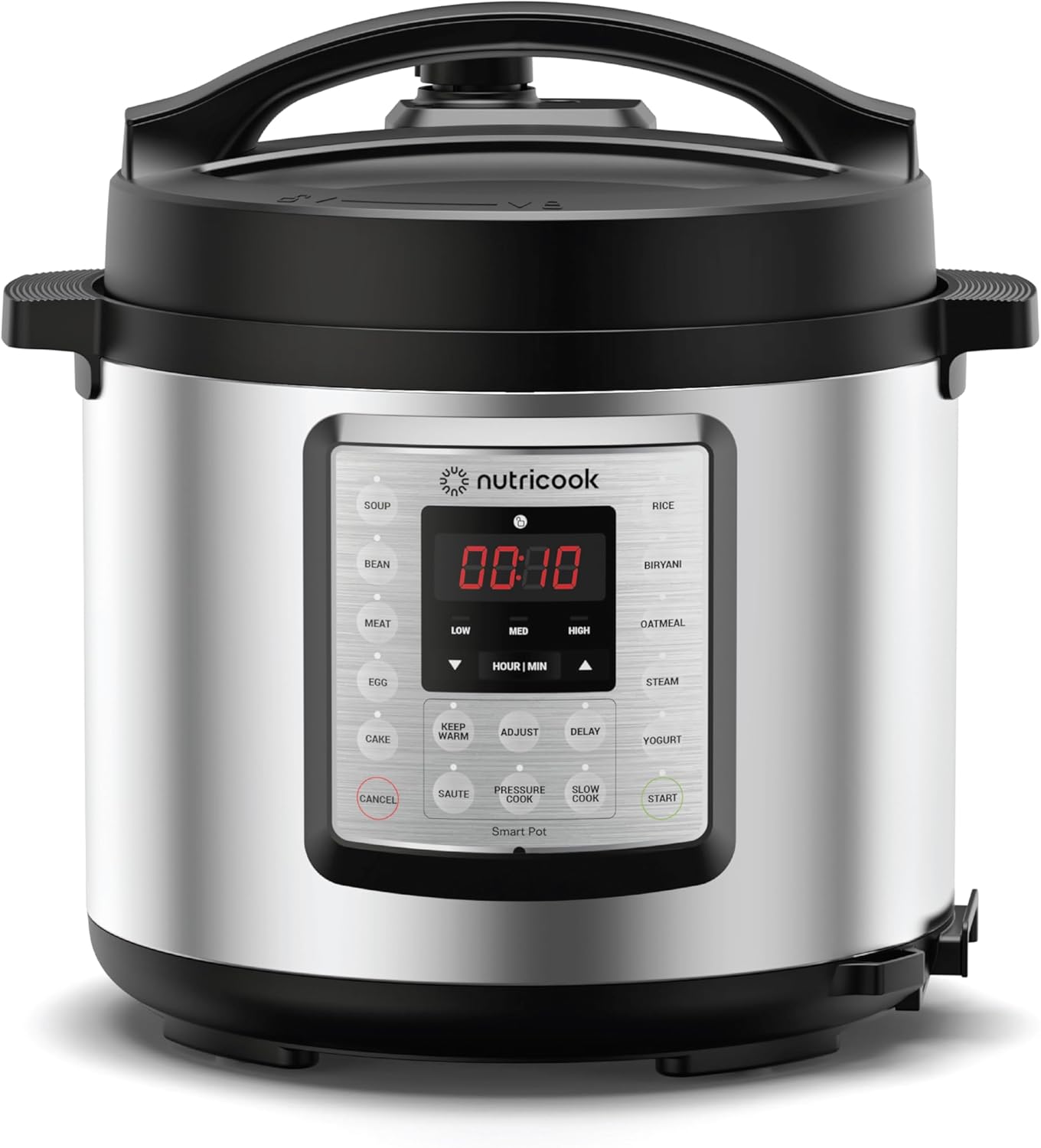 Nutricook 6L Smart Pot Eko, 1000 Watts - 9 In 1 Instant Programmable Electric Pressure Cooker, 6 Liters, 14 Smart Programs, Brushed Stainless Steel/Black, 2 Years Warranty, Silver/Black