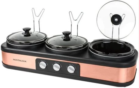Nostalgia 3 Station Slow Cooker, Hot Plate, Buffet Pots & Food Warmers - Black