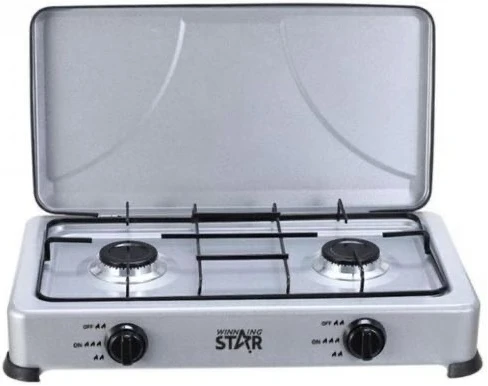 Winning Star 2 Burner Gas Cooking Stove With Lid-Grey