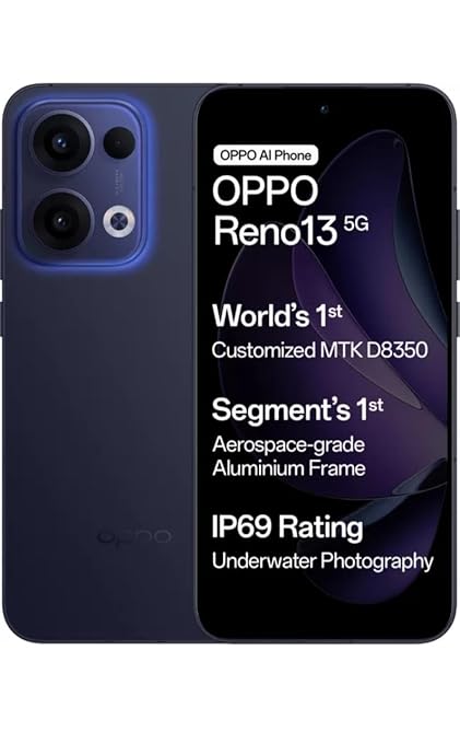 OPPO Reno13 5G Dual-SIM 12GB RAM 512GB ROM, Android 15 ColorOS 15, 3.35Hz CPU Speed, 50MP Camera, 5800mAh Strong Battery, Nano-Sim + e-Sim, Blue
