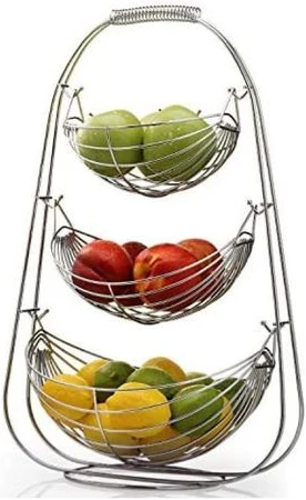 3 Tier Stainless steel Fruit Bowl Storage Basket Holder Organizer Rack, Silver