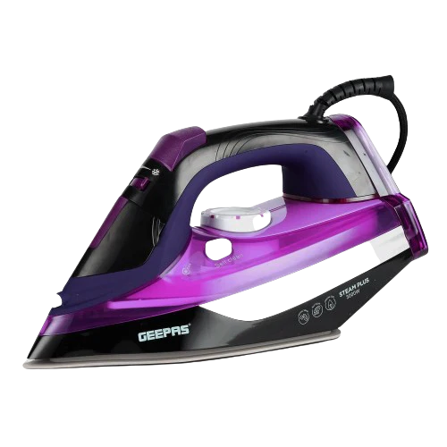 Geepas Ceramic Steam Iron, Temperature Control, Gsi24025 Ceramic Sole Plate, Wet And Dry Self Cleaning Function Powerful Steam Burst 400ML Water Tank 2 Years Warranty, Brown, 3000W