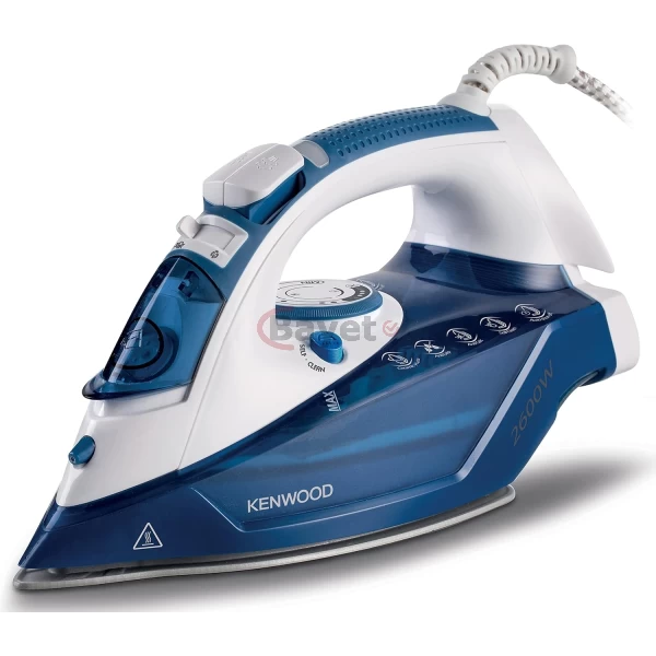Kenwood Steam Iron 2600W with Ceramic Soleplate, Auto Shut-Off, Anti-Drip, Anti-Calc, Self Clean, Continuous Steam, Steam Burst, Spray Function STP75.000WB White/Blue