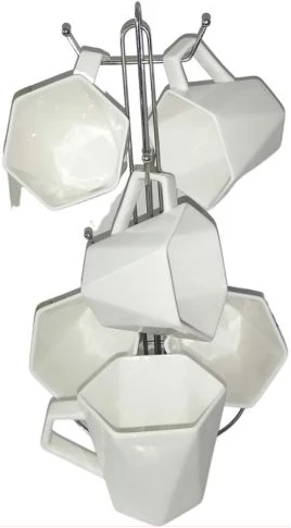 6 Pieces of Hexagonal Tea Coffee Mugs Cups-White