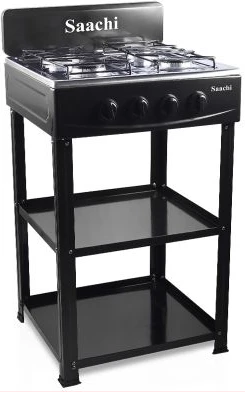 Saachi Stainless Steel 4 Gas Burner Stove With Shelves - Black