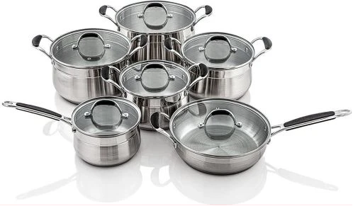 12 Pieces Stainless Steel Saucepans Cookware Pots Pans - Silver