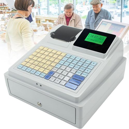 81 Keys Desktop USB POS Electronic Cash Register, Cashier LCD Dispaly Serial Port With Removable Cash Tray Register With Drawer Flat Keyboard And Thermal Printer, 8-Digital Cash Register For Retail Bu