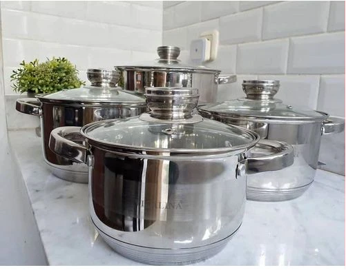 8 Pieces Of Heavy Stainless Steel Saucepans Cookware, Silver