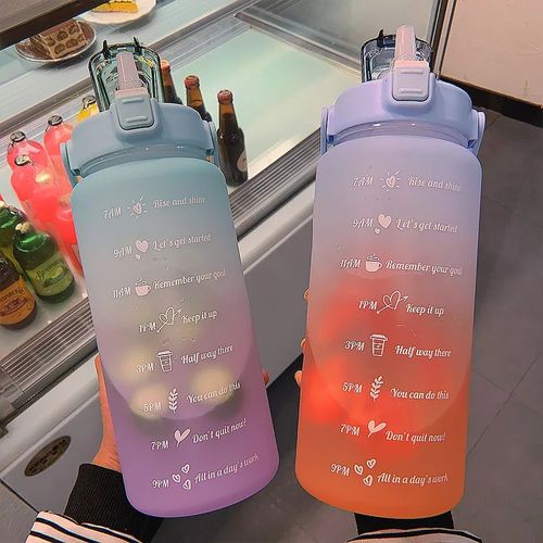2L Time Marked Fitness Jug Outdoor Frosted Water Bottle, Color May Vary