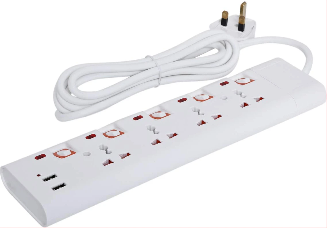 Geepas GES4095 4 Way Extension Socket with USB Port - White