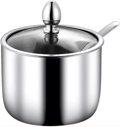 Seasoning Containers Spice Jar Rack Condiment Salt Pepper Sugar Storage Organizers with Serving Spoons - Silver