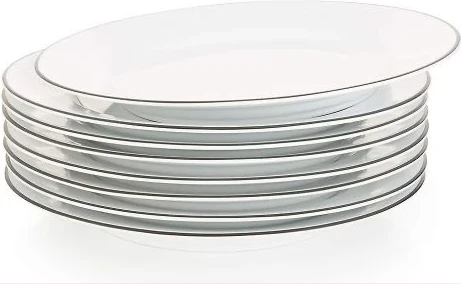 9 lnch 6 Pieces Of Black Line Plates, White