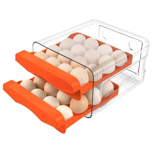 32 Grid Egg Holder For Refrigerator 2-Layer Egg Container Organizer Tray Storage Container- Orange