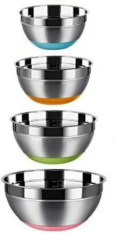 4pc Kitchen Steel Mixing Bowls For Baking Cooking Salad Fruits- Multi-Colours