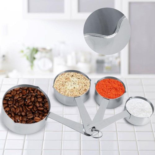4Pcs Measuring Cups Set Stainless Steel Measure Spoons Cookware Kitchen Measuring Spoon Tool 1/4-cup 1/3-cup 1/2-cup 1-cup Stackable Set For Kitchen Cooking & Baking Tool Set For Dry And Liquid Ingred