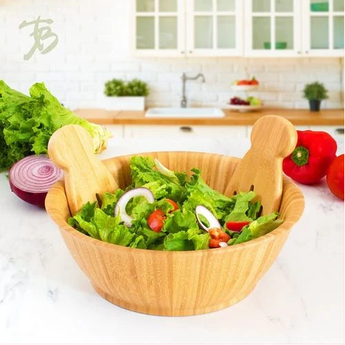 Bamboo 24Cm Bamboo Fruit Salad Serving Bowl Dish - Brown.