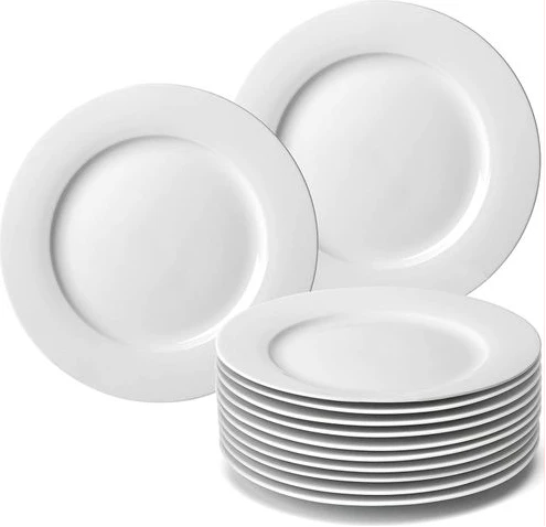 10 Inch 12-Piece Porcelain Salad, Dessert Dinner Serving Plates-White