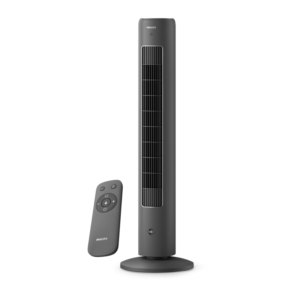 Philips Tower Fan 5000 Series - 40W, 3 Speeds, Sleep Mode, Aromotherapy Diffuser, Remote Controller, Child Lock, Slim Design, Dark Grey - CX5535/11