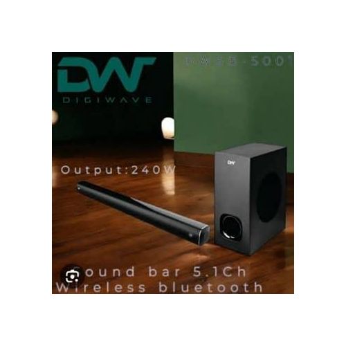 Digiwave DWSB5001 2.1 Channel Wireless Sound Bar With Bluetooth 240W With Wired Subwoofer & 1 Satellite Speakers, Remote 3 EQ Presets With Deep Bass Bluetooth Optical/USB Input Wide Compatibility Soun