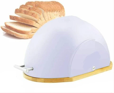 Marble Bread Bin Box Container With Bamboo base - White