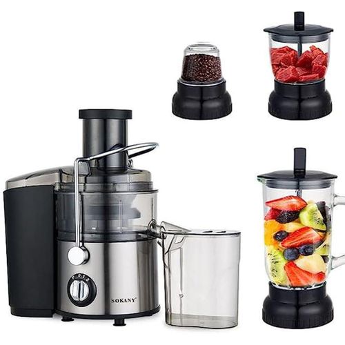 Sokany Multifunction 800W Juicer 2-Speed Setting + Pulse 4 IN 1 Juice Extractor 1L Blender 0.7L Chopper 0.25L Grinder Easy to Clean -Multicolor