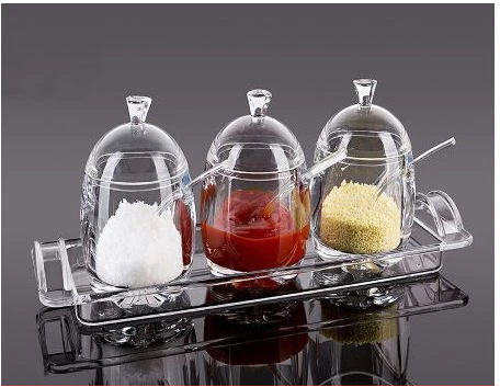 3Pc Acrylic Sugar Bowl Jam Jar Spice Storage Tin Canister- Clear