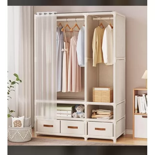 Portable Closet With Cover For Hanging Clothes Open Wardrobe With 2 Hanging Rods, 5 Storage Shelves For Home Bedroom Living Room Clothes Hanger Storage Cabinet Dustproof Multilayer Fabric Wardrobe wit