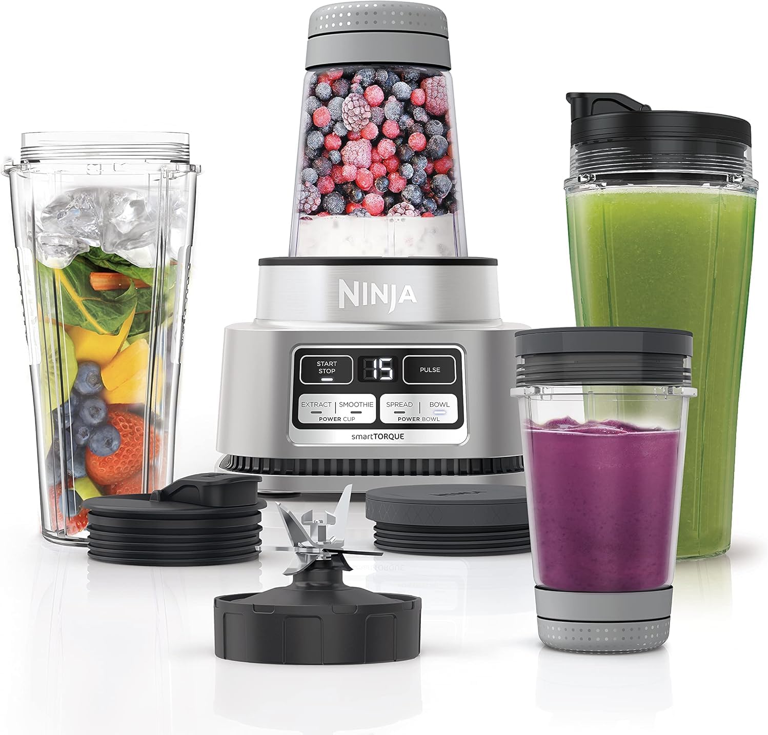 Ninja Foodi Power Nutri Blender 2-in-1, 1100W, Blend Smoothie Bowls, Thick Spreads & Frozen Drinks, Automatic Programs, 700ml Cup & 400ml Bowl with Power Paddle, Silver, CB102ME, 2 Years Warranty