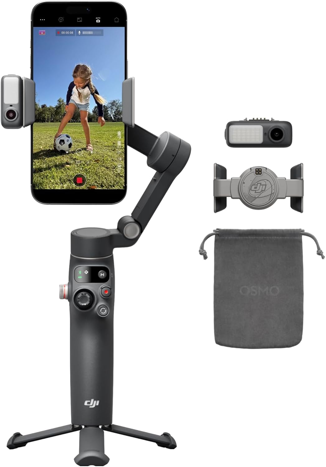 DJI Osmo Mobile 8 Gimbal Stabilizer for Phone, Native Tracking with Apple DockKit, 360° Pan Rotation, Built-in Extension Rod & Tripod, 10h Battery, Extension Rod, Foldable 3-Axis Stabilization