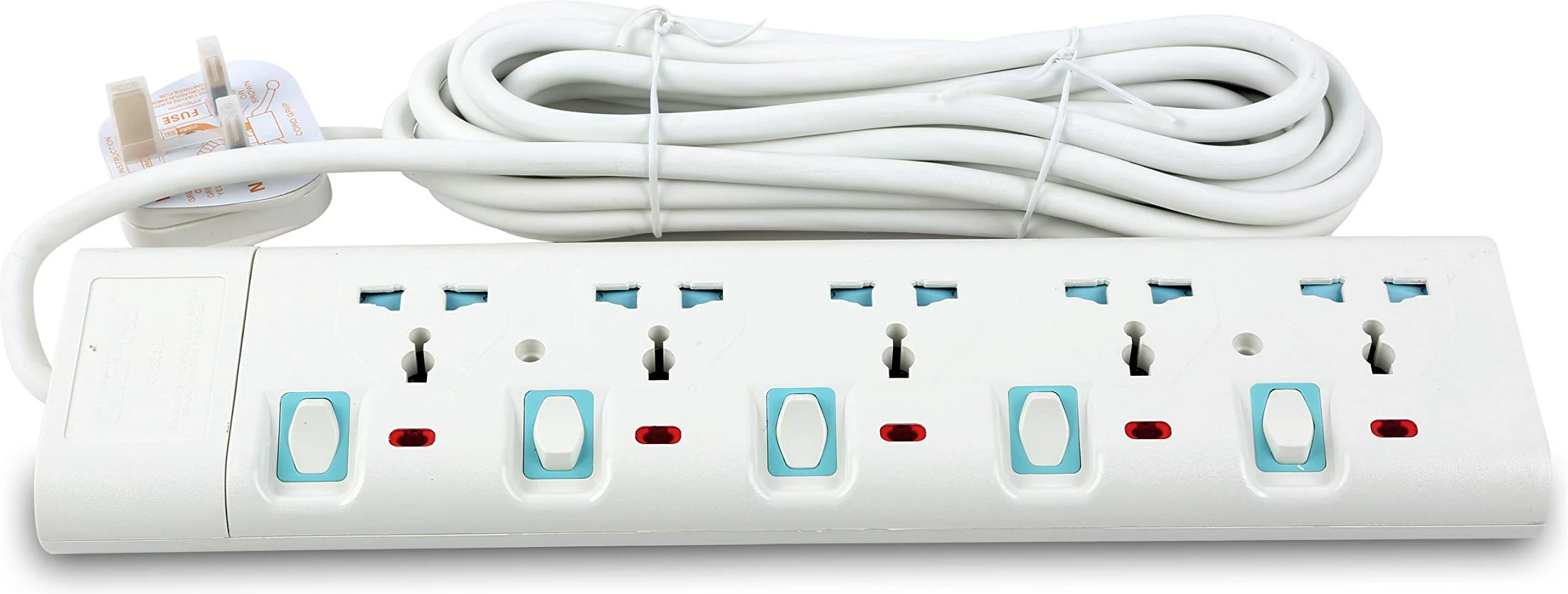 Geepas 5 Way 5 Meter Extension Socket, GES5802 - White