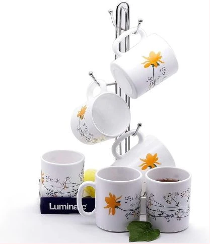 Luminarc 6 Pieces Of Sunflower Tea Coffee Mug Cups - White