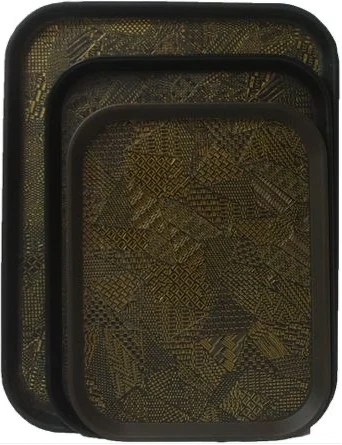 3 Piece Non Slide Rubber Serving Trays-Black.