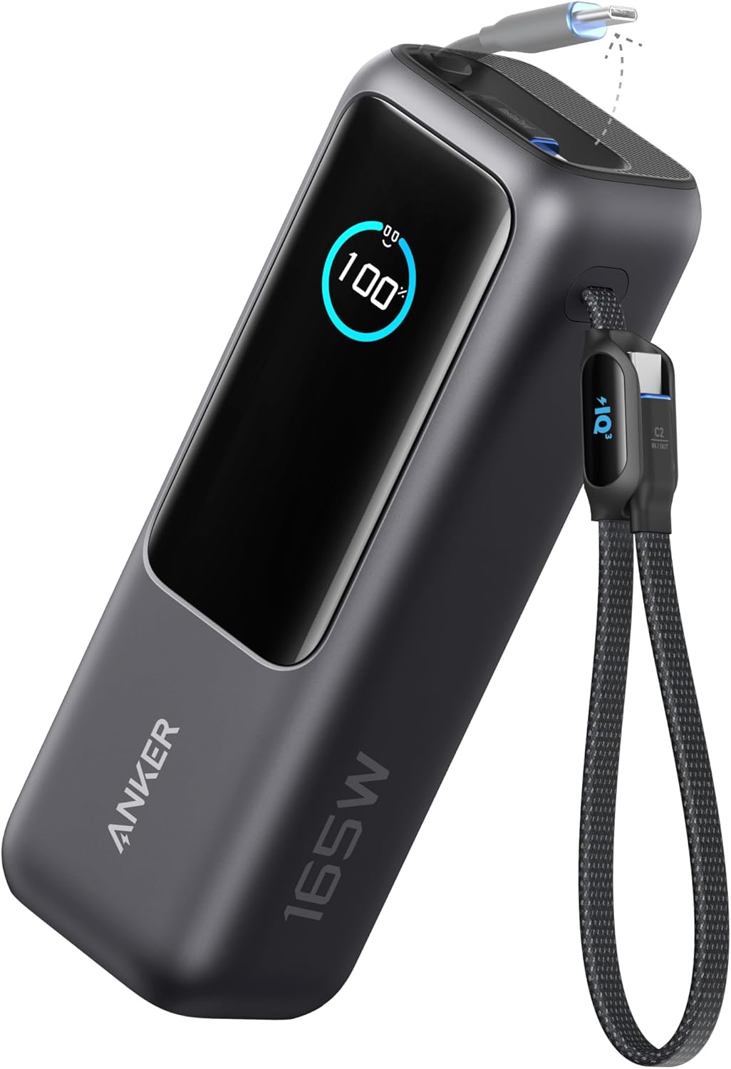 Anker Power Bank, 25,000mAh 165W Ultra-Fast Portable Charger for Dual Laptops, Fast Charging Battery Pack with Built-In and Retractable Cables, For iPhone 16/15 Series, Samsung, and More