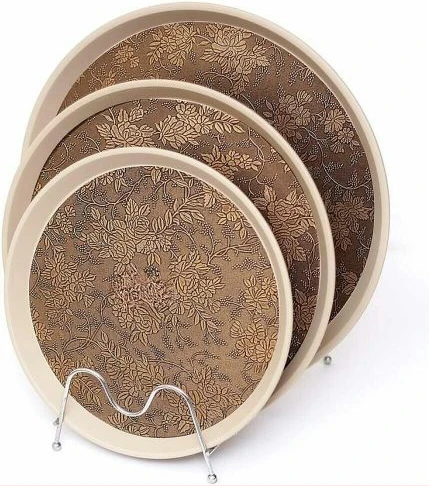 3 PCS Of Round Rubber Non-slip Serving Trays Platters- Multi-colours.