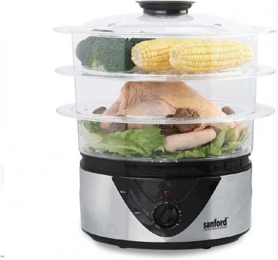 3 Tier Electric Food Cooking Steamer Pot With Display, Timer Fuction- Clear.