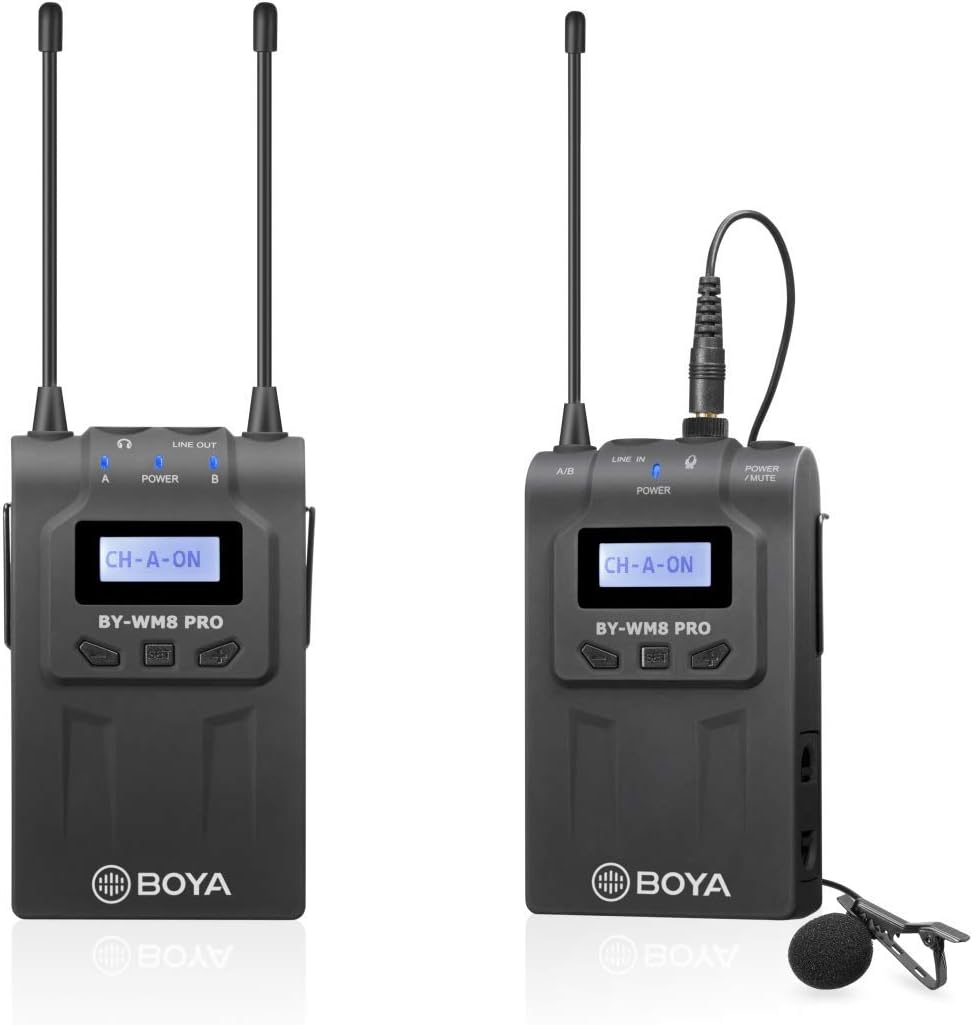 BOYA by-WM8 Pro Dual-Channels UHF Wireless Lavalier Microphone System for Canon Nikon Sony DSLR Camera XLR Camcorder Android iOS iPhone YouTube Facebook Vlog Podcast Video Recording