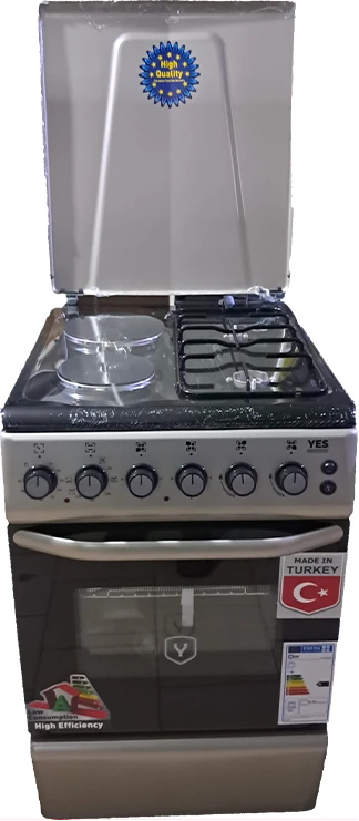 YES Cooker 2- Gas Burners + 2 Electric Plates, 50x60cm YS-5622GTB; Electric Oven & Grill, Auto Ignition - Silver