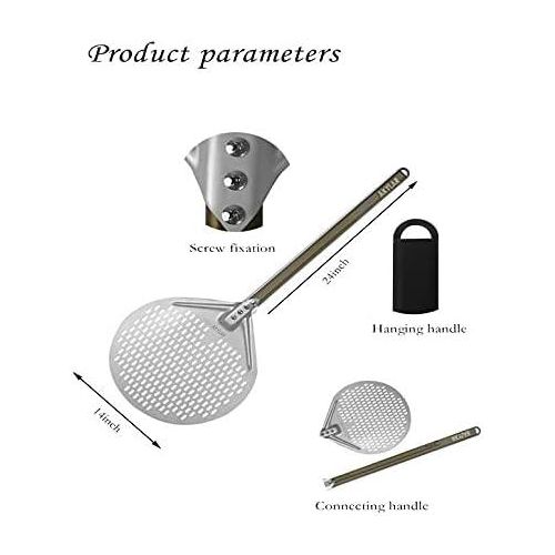 Round Pizza Peel Pizza 14 Inch by AKYLAR - Perforated Pizza Spatula Paddle for High Temp Baking - Aluminum Pizza Peel Perfect for Pizzas, Cakes and Pies - Long Handle Makes Cooking Safe - 14 x 24 Inch