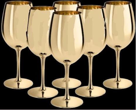 6 Pc, 18.5oz Juice Champagne Stem Wine Glasses Decorative - Gold.
