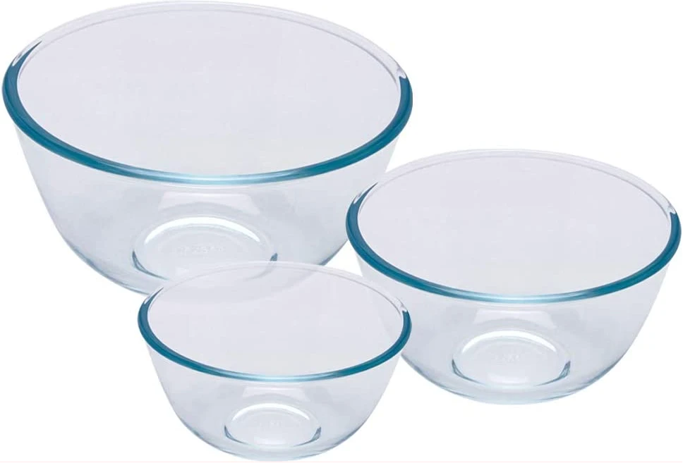 Pyrex Classic Baking Mixing Bowl Glass Set, 0.5L/1.0L/2.0L, Colourless