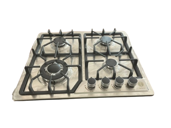 IQRA 60cm Built-in Hob, 4 Gas Burners, Stainless Steel, Pulse Ignition, Cast Iron Pan Supports